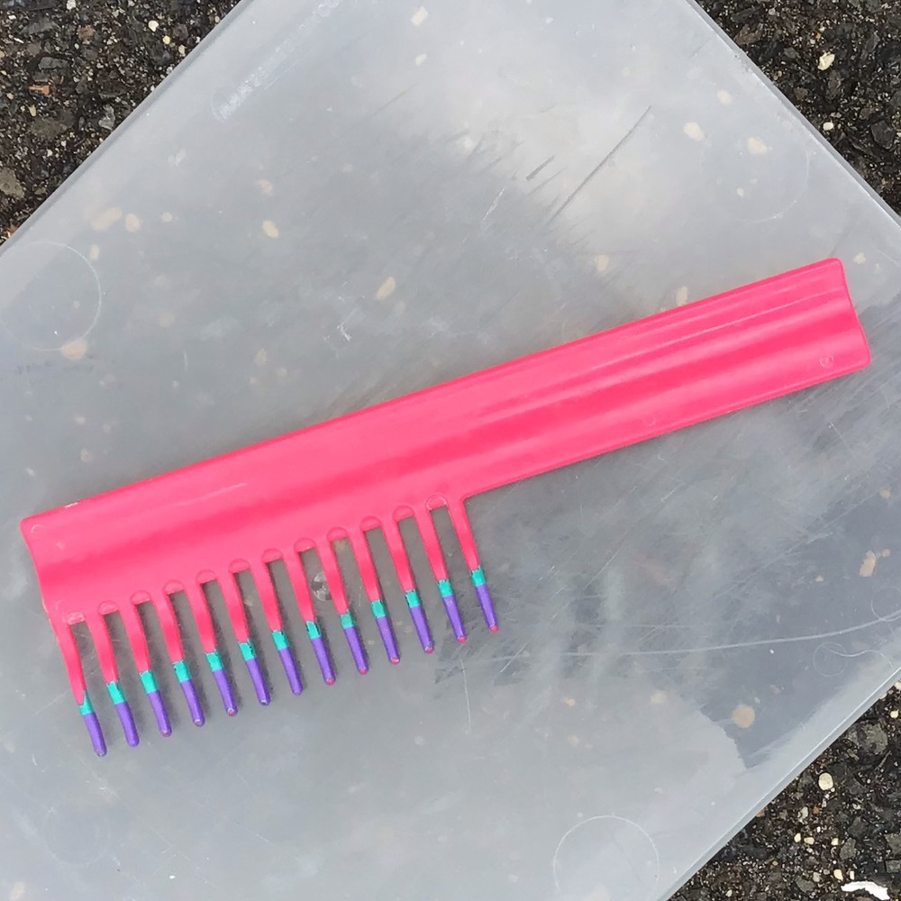 Hot pink purple/ teal accent wide comb curly hair
